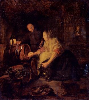 加佈裡埃爾 梅特囌 A Woman Drawing Wine From A Barrel 加佈裡埃爾 梅特囌 A Woman Drawing Wine From A Barrel